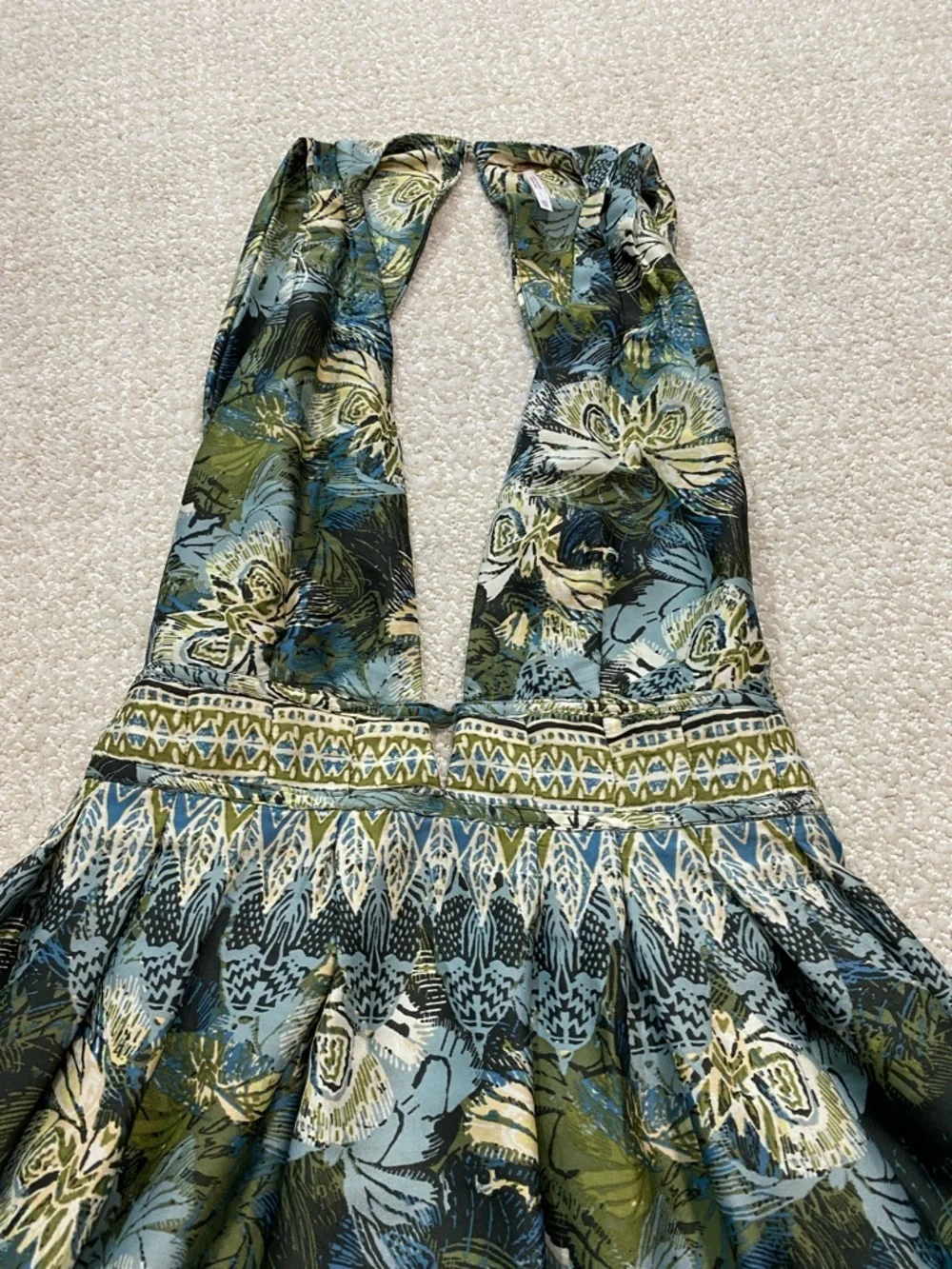 Free People Olive Green and Cream Floral Halter Mini Dress Size XS